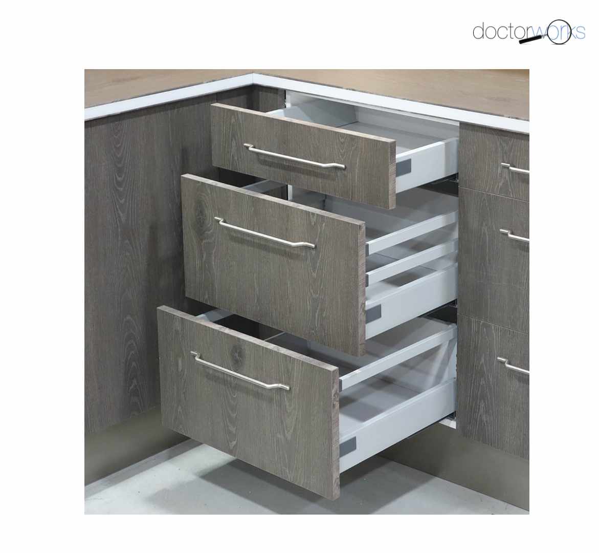 Juego cajón Caronte gris para mueble de cocina 50 cm con freno 