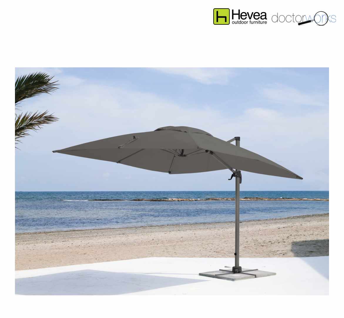Parasol Hevea aluminio antracita con tela antracita incluida base de cemento