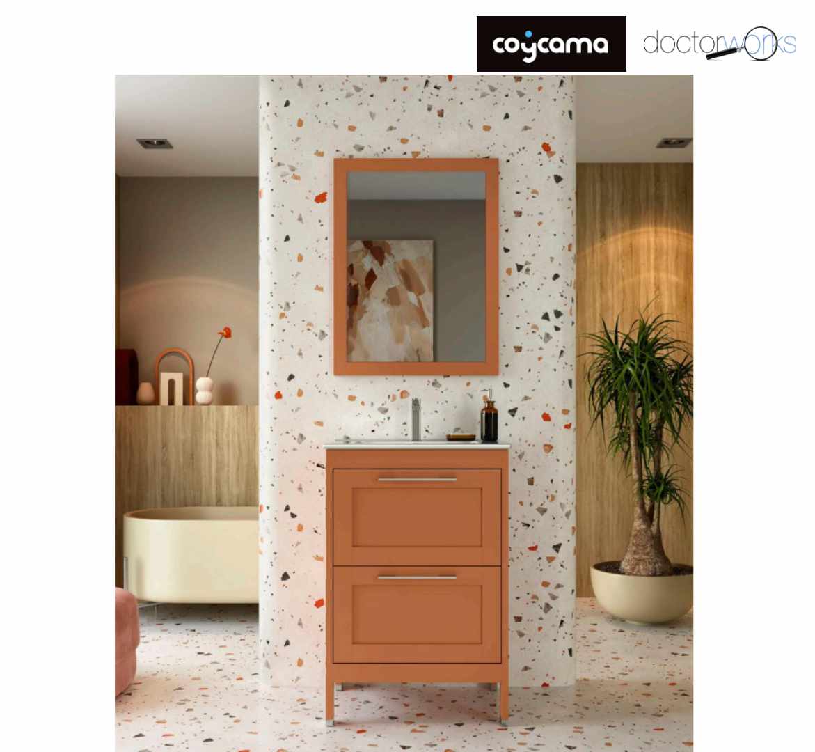 Conjunto mueble Toscana naranja 60 cm con lavabo Onix new y espejo 