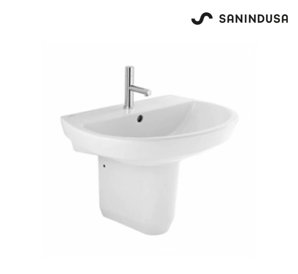 Lavabo Sanindusa con semipedestal blanco mod. Easy 55 cm